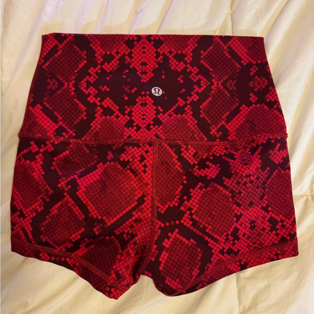 Lululemon Athletica Red Snake Print High Waist Shorts